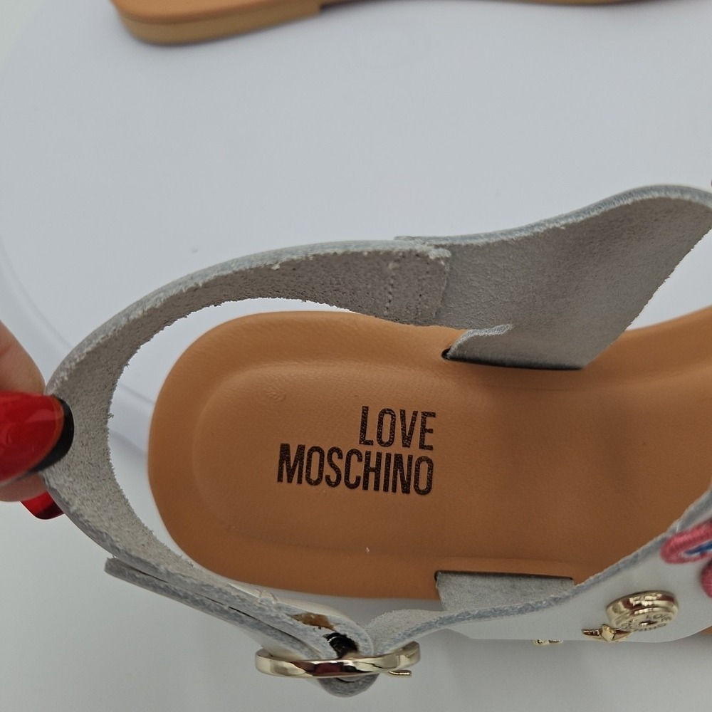 LOVE MOSCHINO White W/6.5 Ankle Strap Bride "I Do" Heart Wedding Sandals *EUC* - Picture 7 of 16